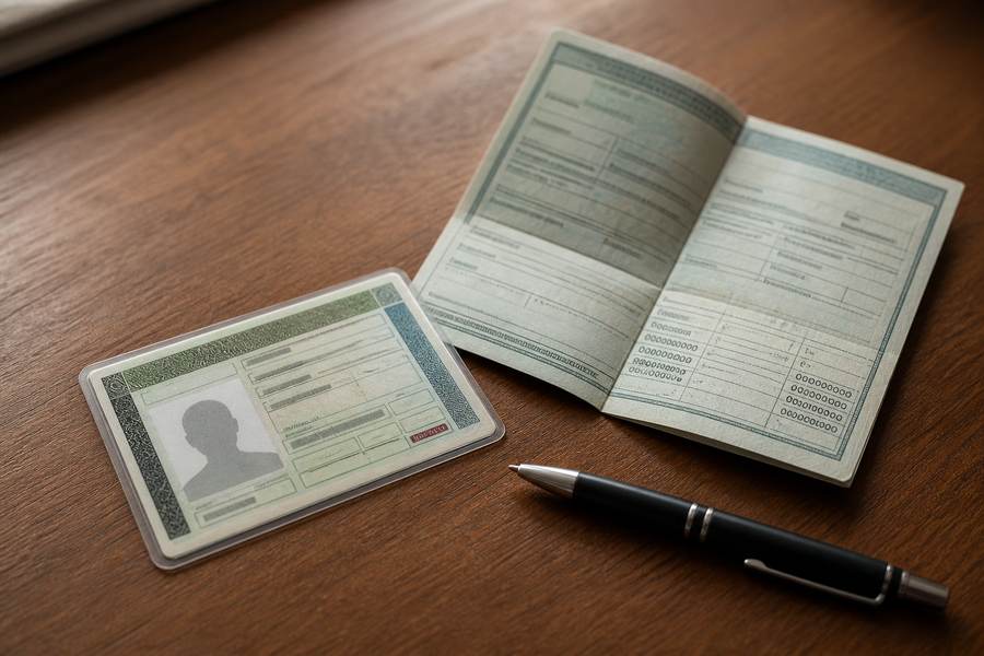 Documentos para renovação da CNH sobre uma mesa
